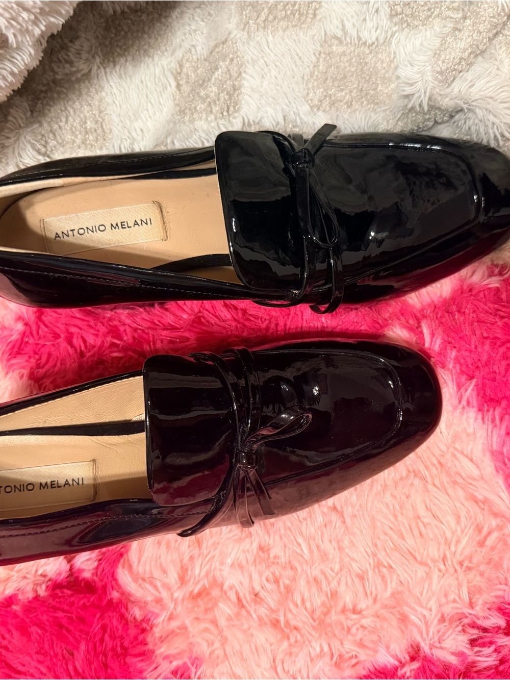 Antonio Melani Black Patent Bow Leather Loafer Pump Heels sz 8.5 Office Preppy - Picture 4 of 7